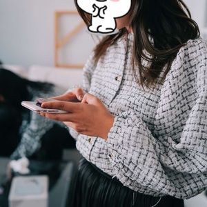 Mocobling- Korean style tweeted blouse shirt